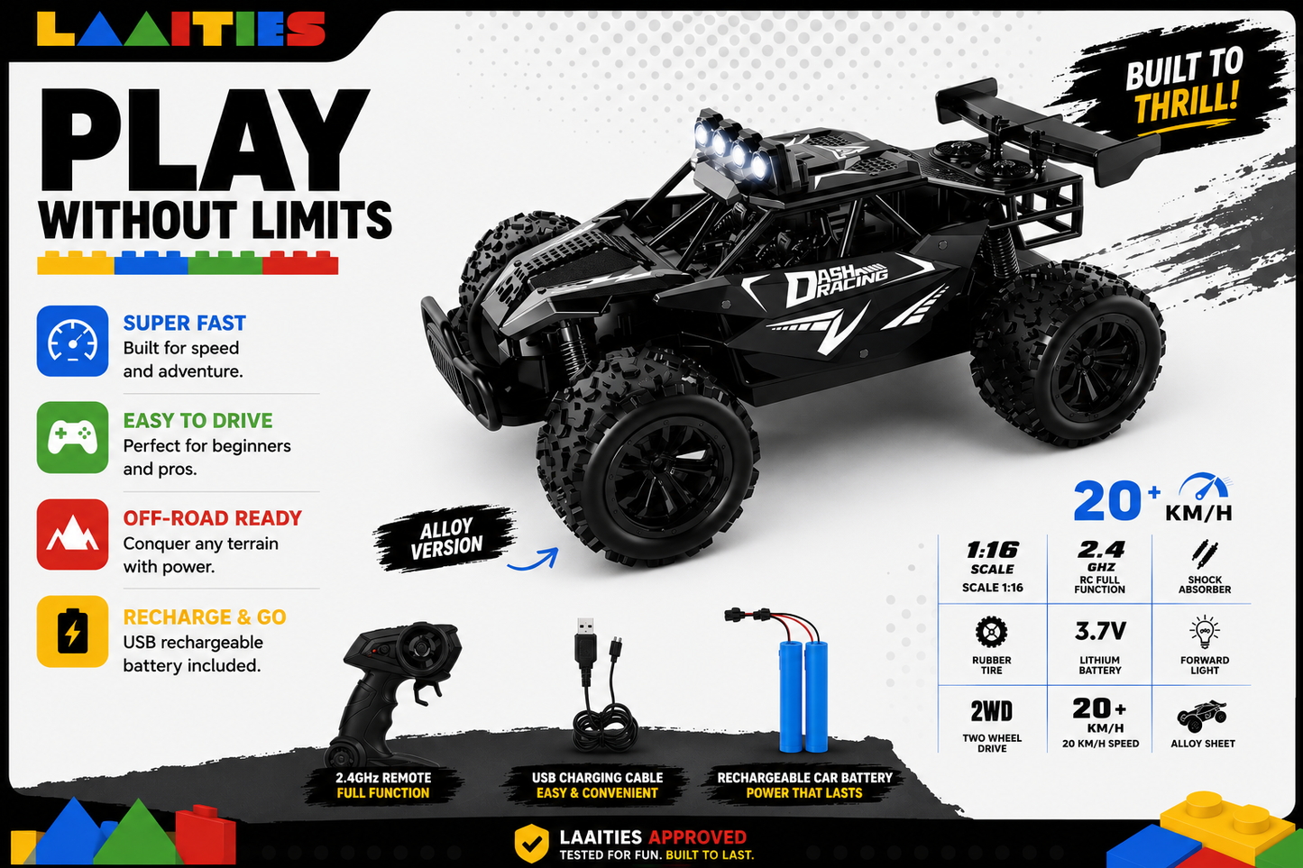 High-Speed Off-Road RC Drift Car | Rechargeable 2.4GHz Remote Control Buggy