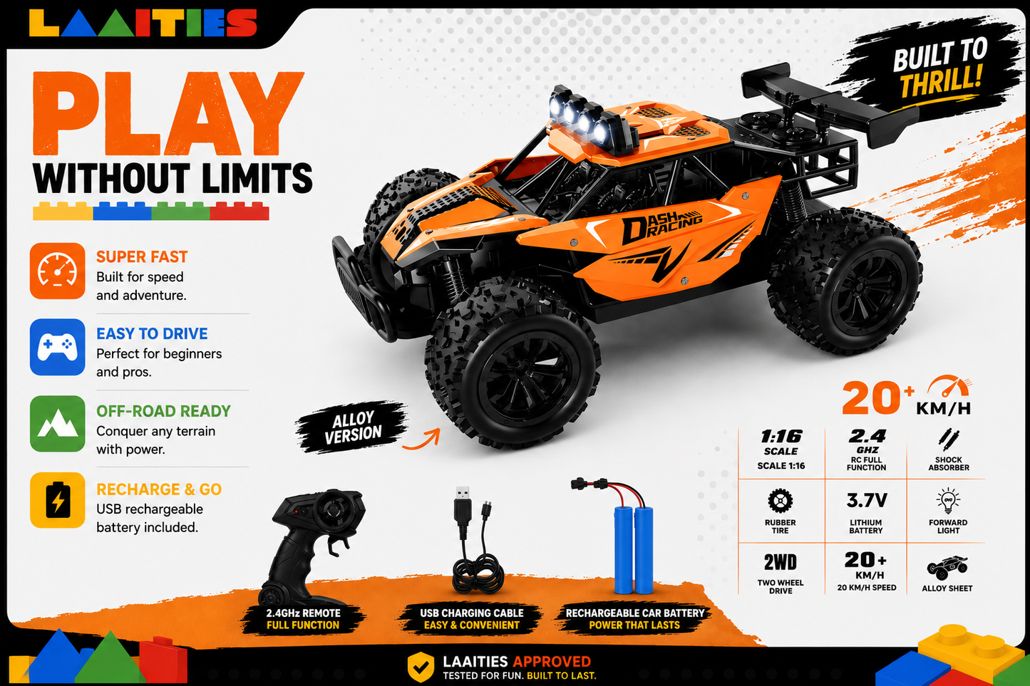 High-Speed Off-Road RC Drift Car | Rechargeable 2.4GHz Remote Control Buggy